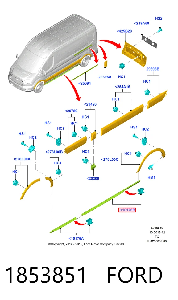 Накладка зовнішня (молдинг) порога, задня ліва Ford BK31V10259AF5CND ціна, від 64.66 USD