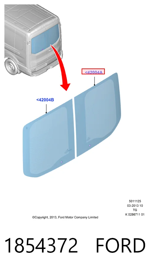 Скло багажної двостулкової двері, правої Ford BK31V42004DF ціна, від 42.05 USD