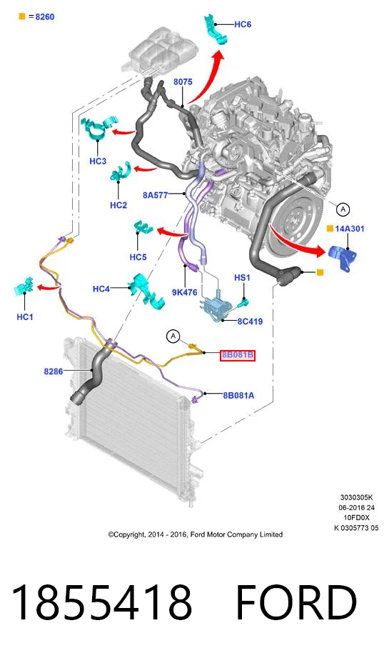 1855418 Ford Шланг термостата