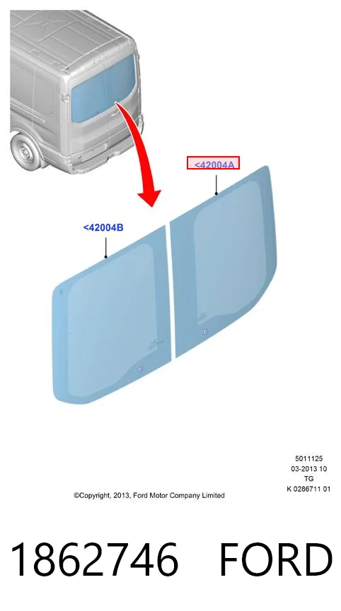 Скло багажної двостулкової двері, правої BK31V42004DF Ford