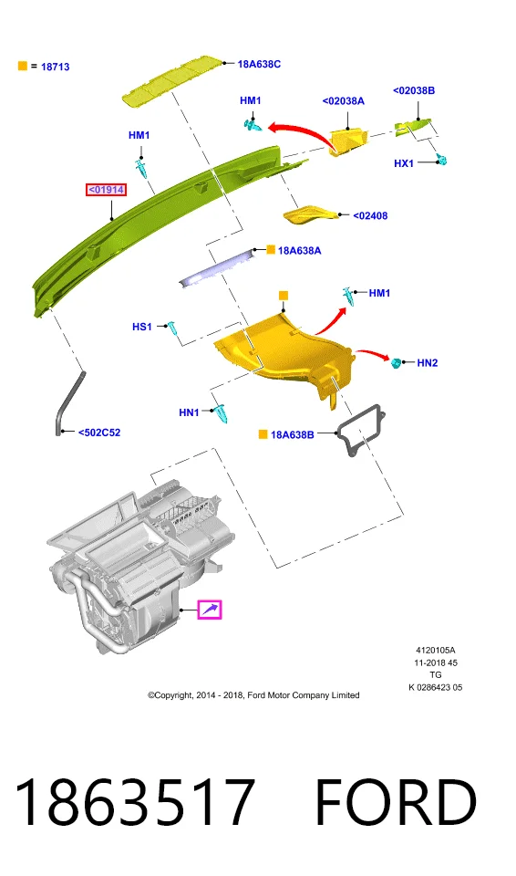 Решітка на "торпедо" обдуву лобового скла Ford BK31V01915AK35B8 ціна, від 63.33 USD
