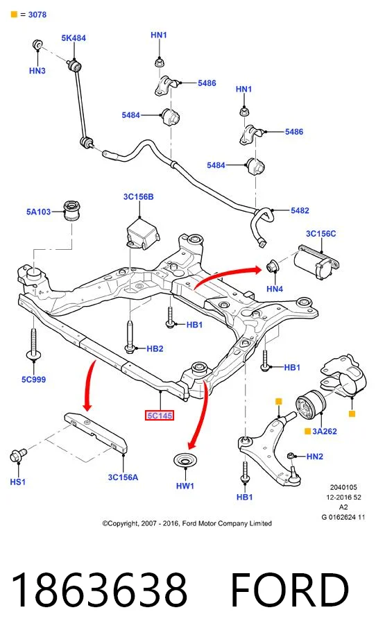 Підрамник передньої підвіски Ford 6G9N5000ES ціна, від 236.55 USD