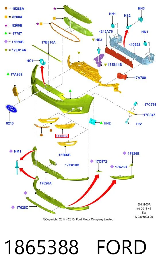 HMPF1EB19953AA Hmpx Решітка переднього бампера, ліва