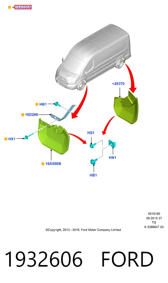 Бризковики передній, правий BK3116A266AD5JA6 Ford