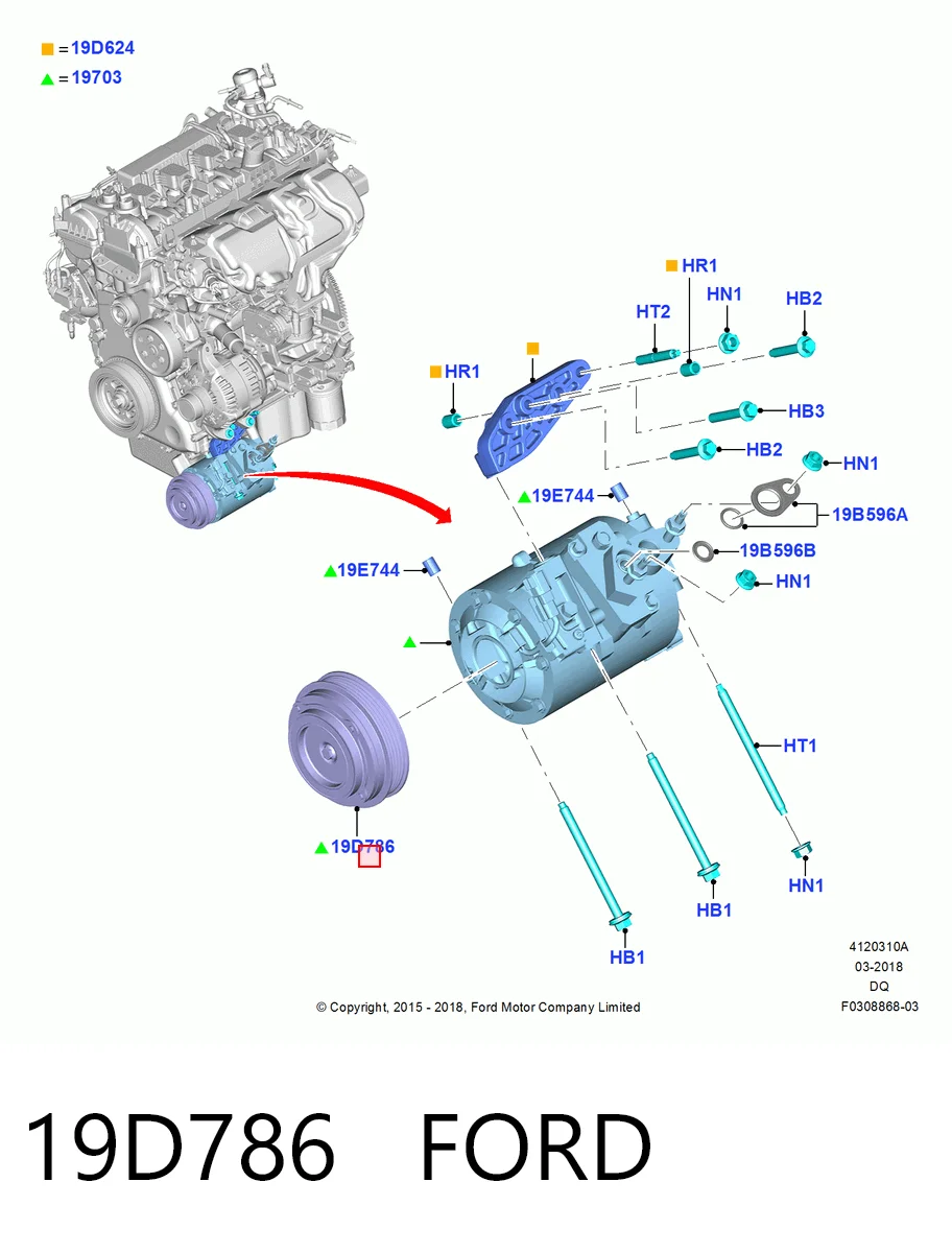 19D786 Ford Привід компресора системи опалення