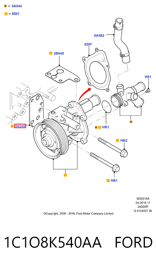 1C1O8K540AA Ford Прокладка водяної помпи