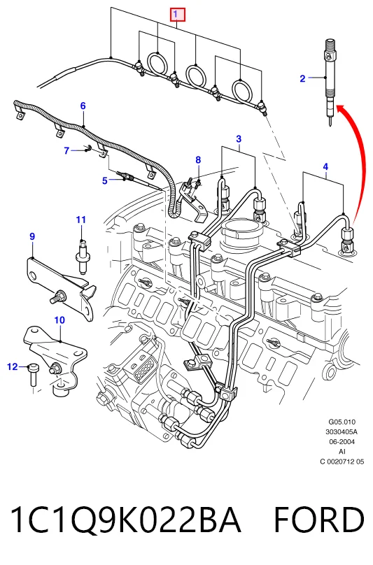 1C1Q9K022BA Ford Трубка паливна, зворотня від форсунок