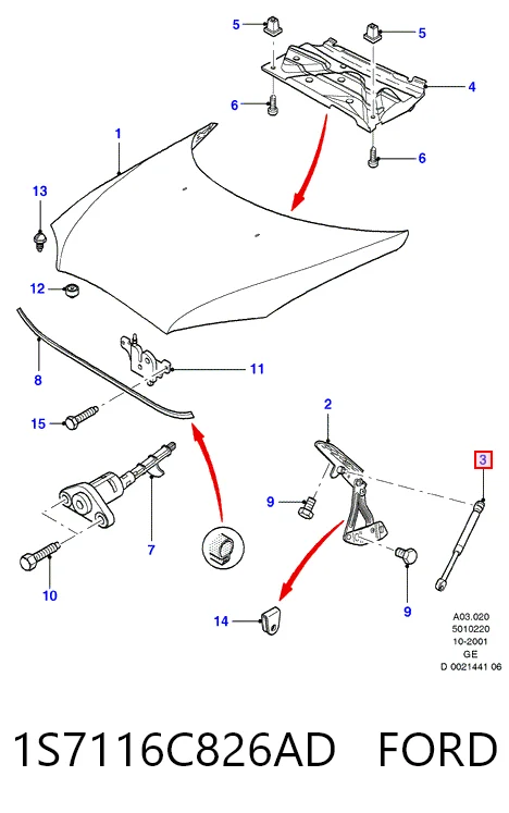 1S7116C826AD Ford Стійка капота