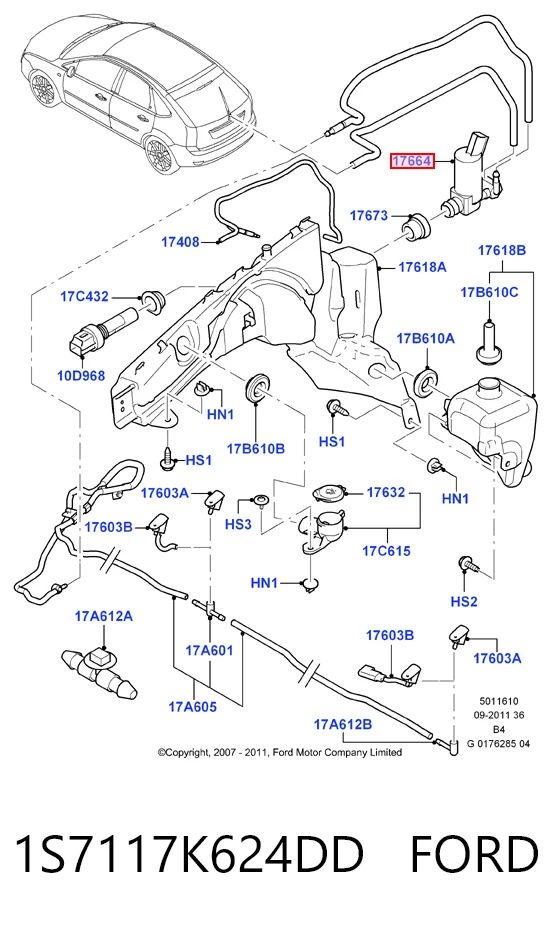 1S7117K624DD Ford Мотор омивача