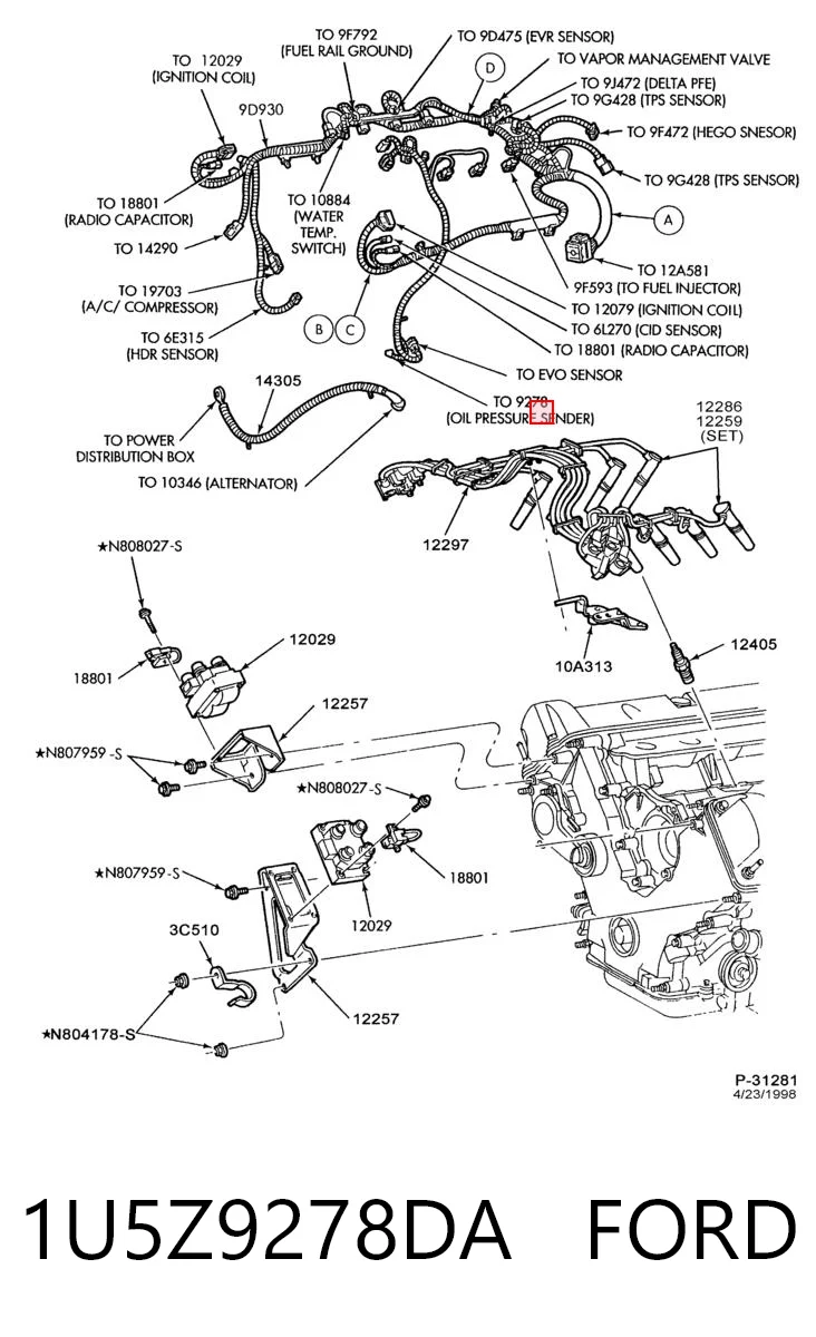 1U5Z9278DA Ford Датчик показника тиску масла