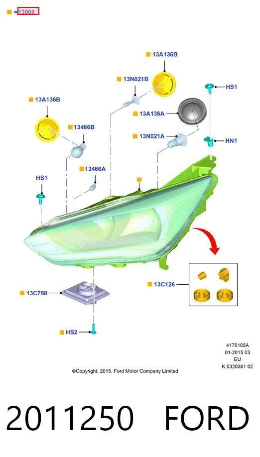 Фара ліва F1CB13W030CC Ford