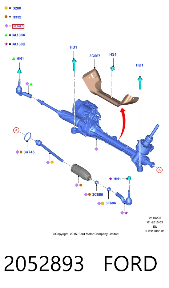 2052893 Ford Рейковий рульовий механізм