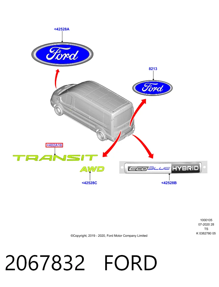 Емблема на кришку багажника, фірм.значок Ford Transit VII фургон (V363) (2013 - 2026) ціна, від 37.61 USD