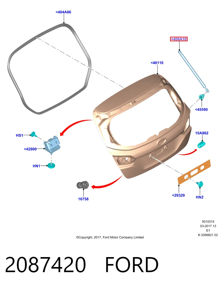 2087420 Ford Амортизатор скла задньої, 3/5-ї двері (ляди)