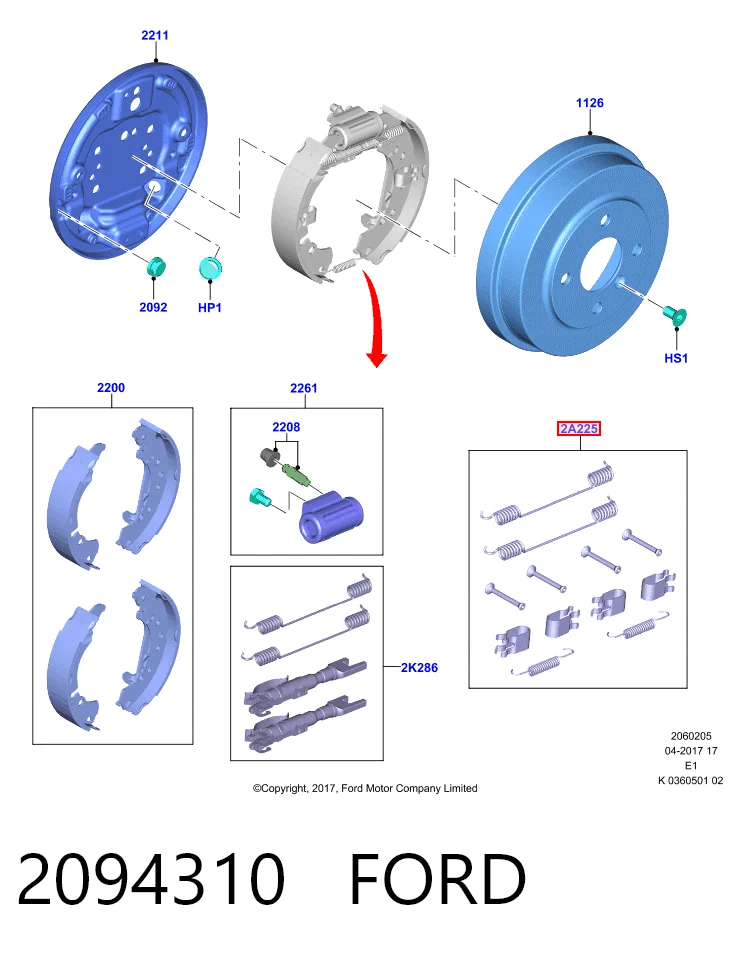 Купити A4534210400 Mercedes Монтажний комплект задніх барабанних колодок
