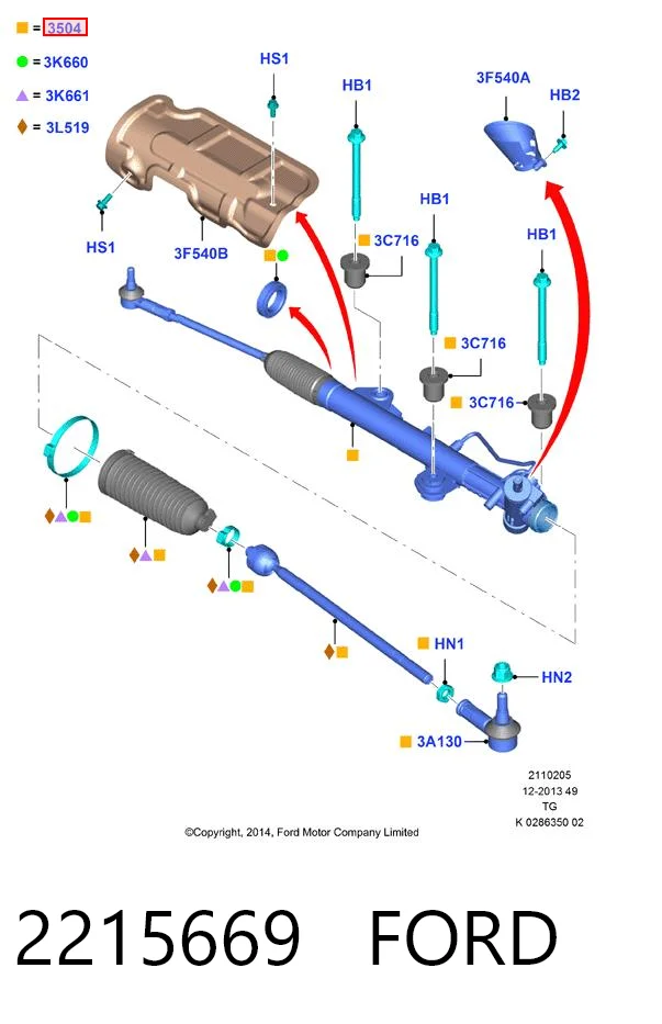 2215669 Ford Рейковий рульовий механізм