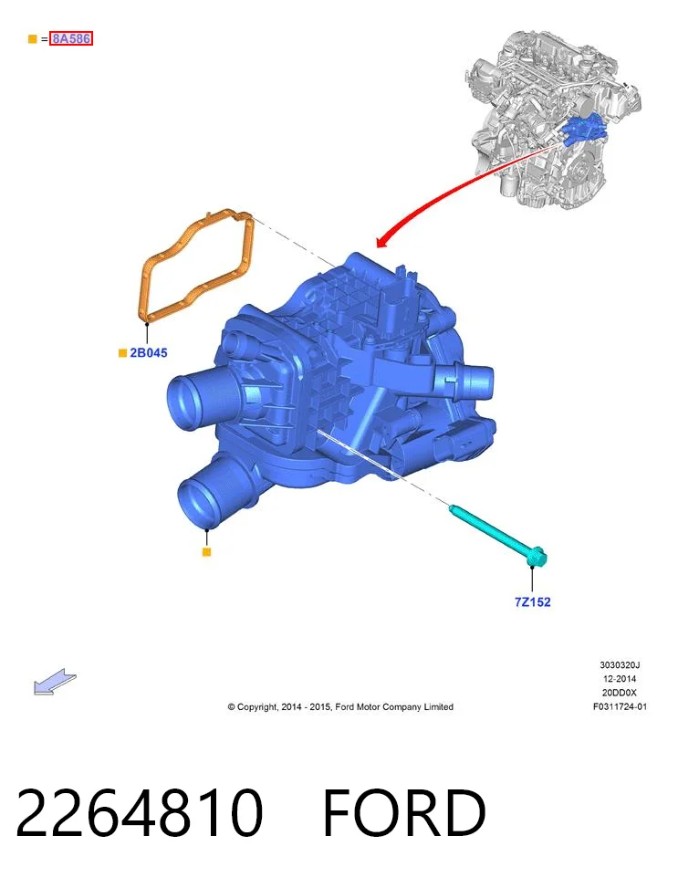 2264810 Ford Корпус термостата в зборі