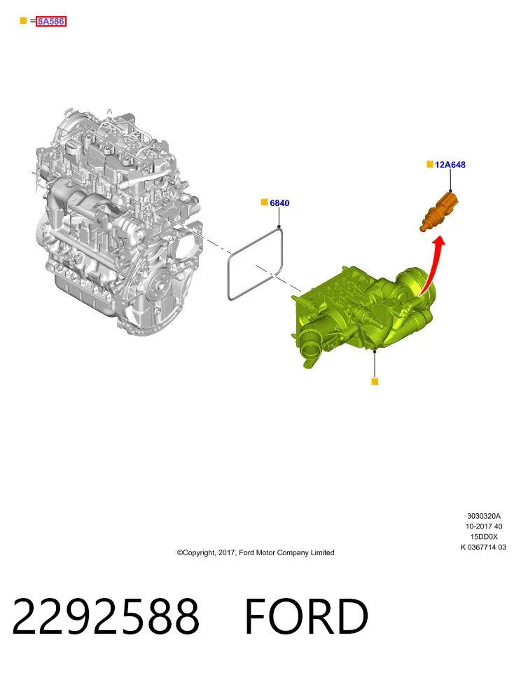 2292588 Ford Корпус термостата в зборі