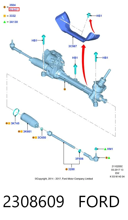 2308609 Ford Рейковий рульовий механізм