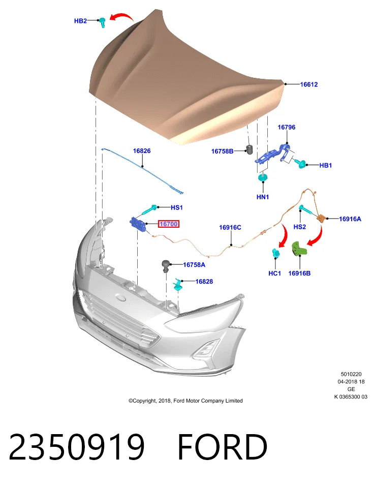 Запор капота (замок і привід замка капота) на Ford Focus IV HP