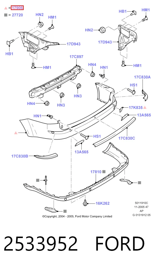 Кожух бампера заднього Ford Focus II універсал (DA, FFS, DS) (2004 - 2011) ціна, від 80.03 USD