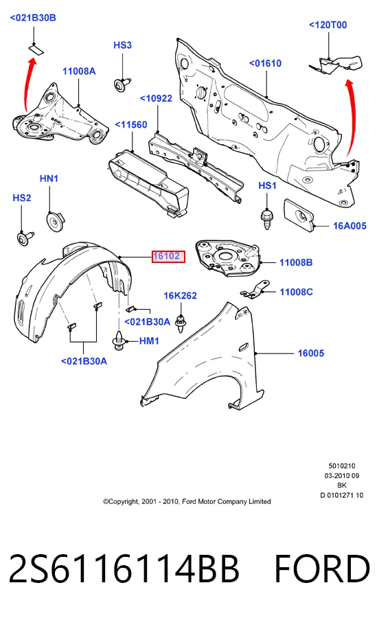Підкрилок переднього крила, правий на Ford Fiesta Mk5 JH, JD