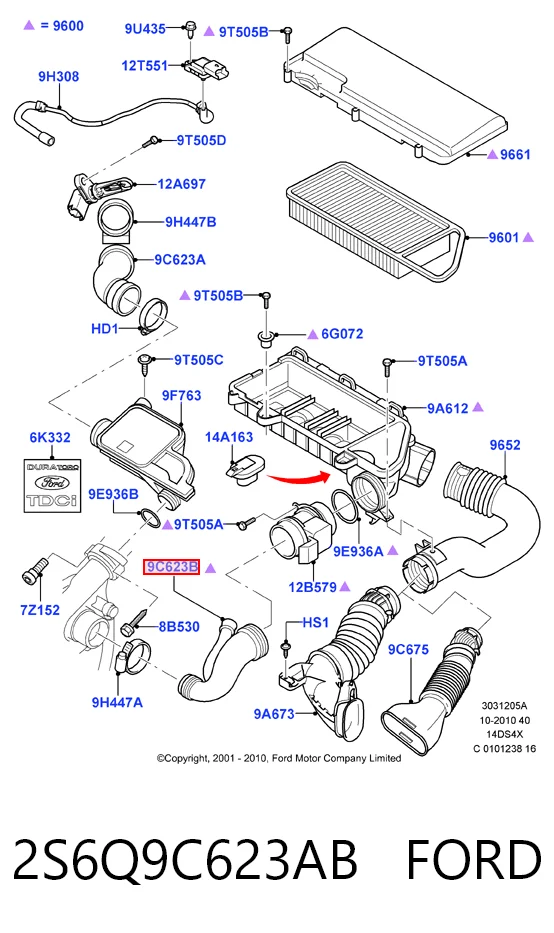 2S6Q9C623AB Ford Гофра витратоміра повітря