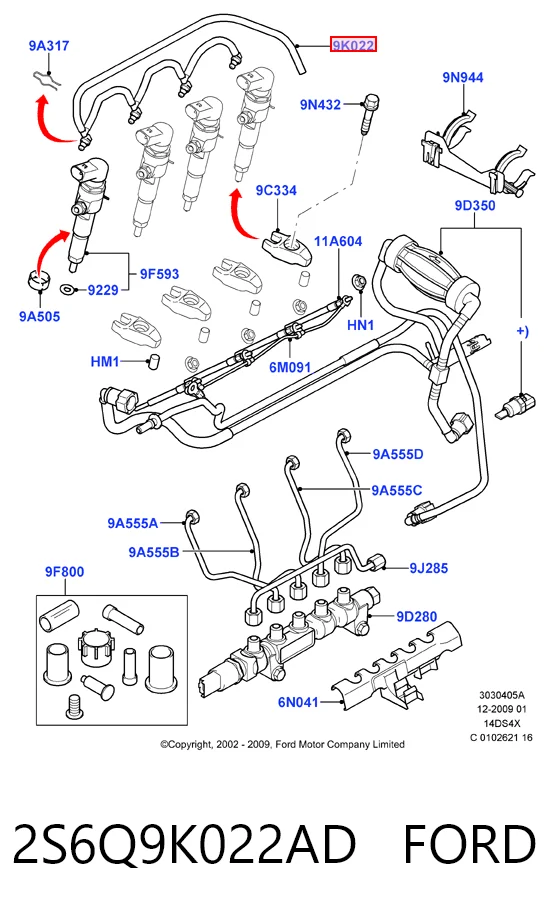 2S6Q9K022AD Ford Трубка паливна, зворотня від форсунок