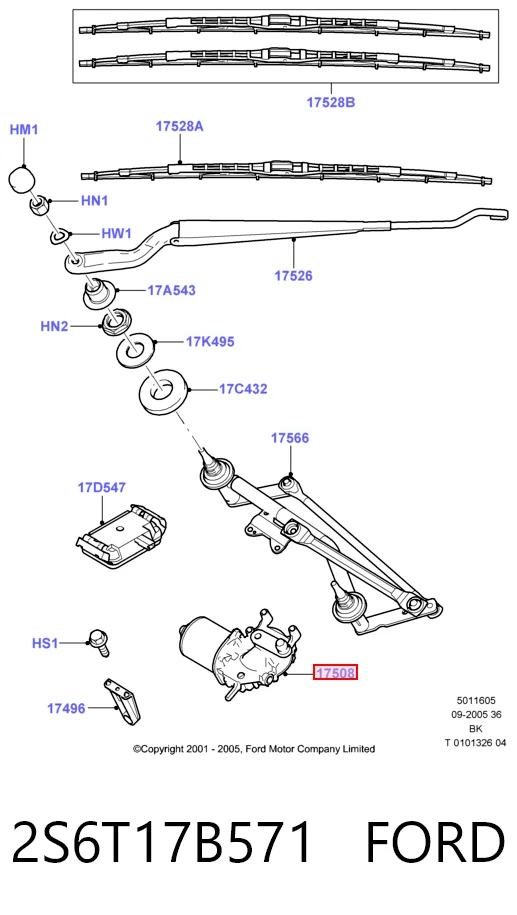 2S6T17B571 Ford Мотор склоочисника скла (трапеції)