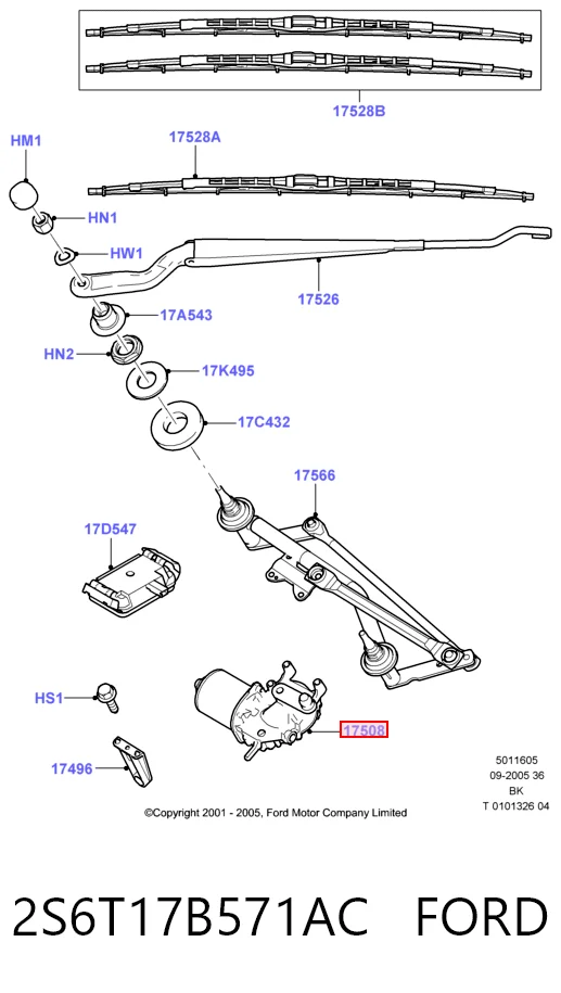 2S6T17B571AC Ford Мотор склоочисника скла (трапеції)