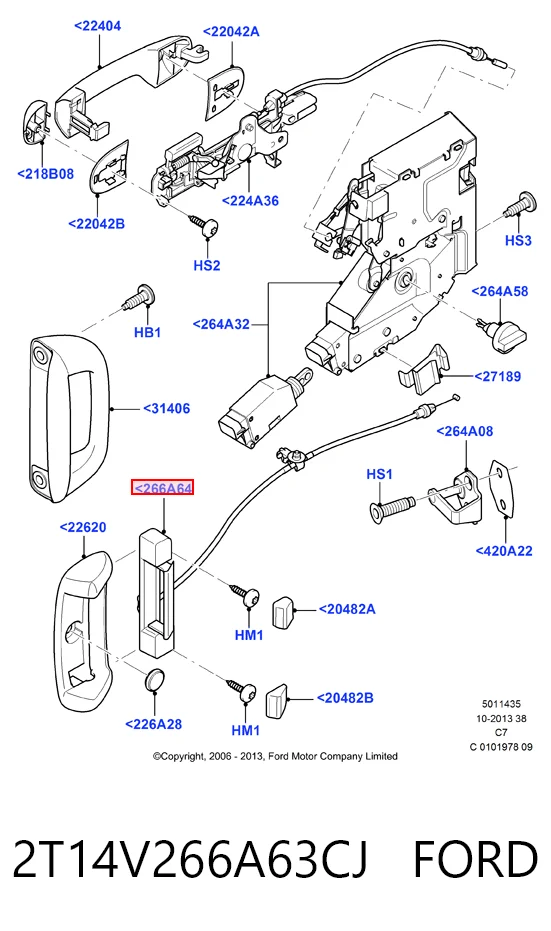 2T14V266A63CJ Ford Ручка двері бічної/зсувної внутрішня ліва