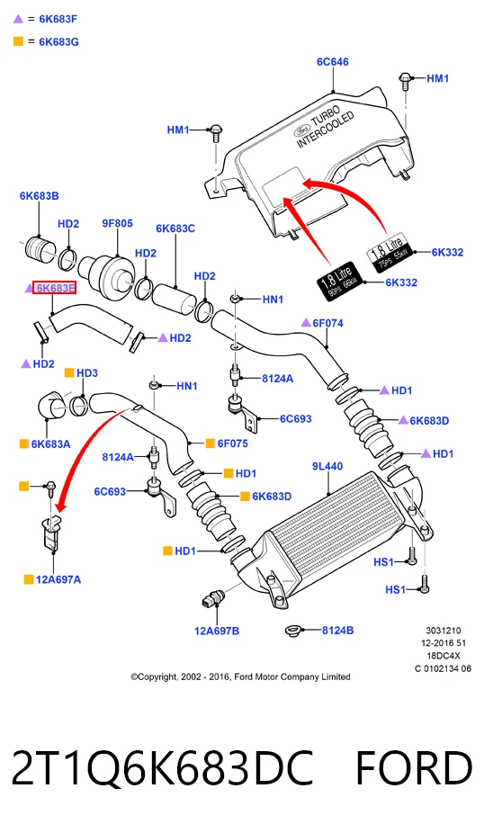 2T1Q6K683DC Ford Трубка, що нагнітається