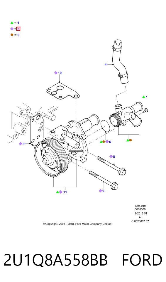 2U1Q8A558BB Ford Насос охолодження