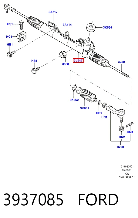 3937085 Ford Рейковий рульовий механізм
