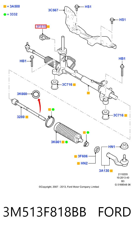 3M513F818BB Ford Датчик керма