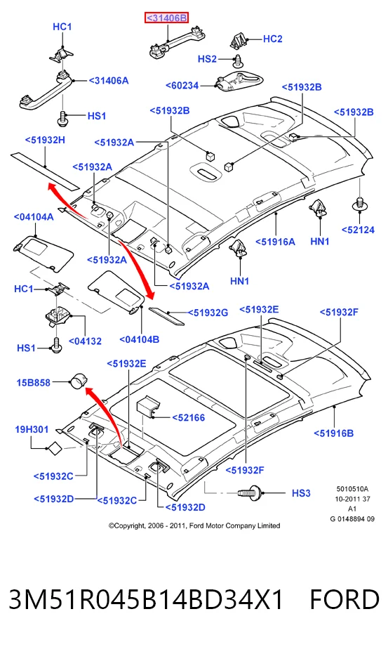 3M51R045B14BD34X1 Ford Ручка салону, даху