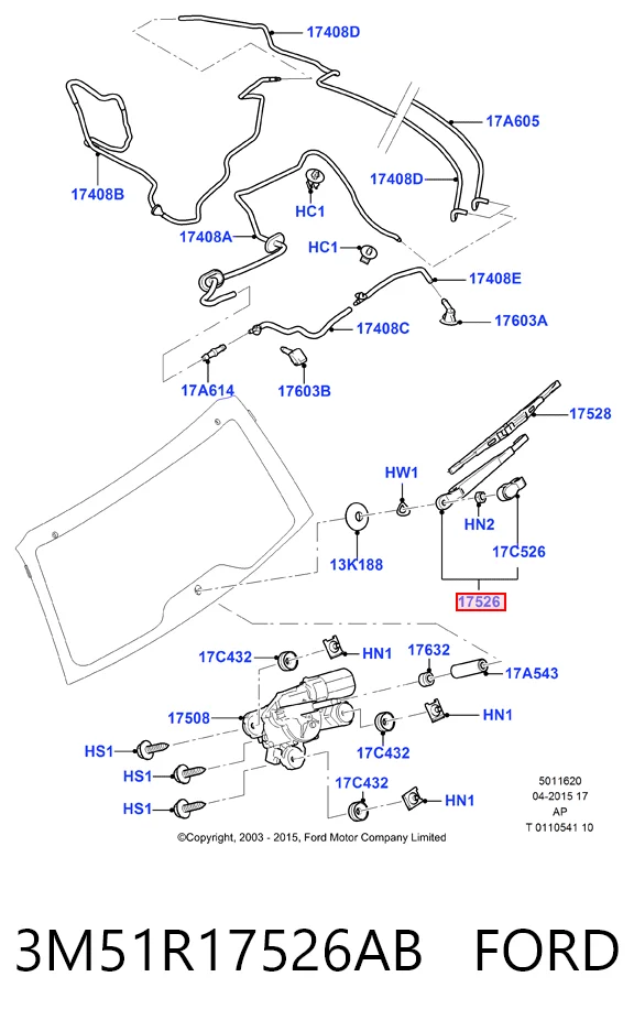 3M51R17526AB Ford Важіль-поводок двірника заднього скла