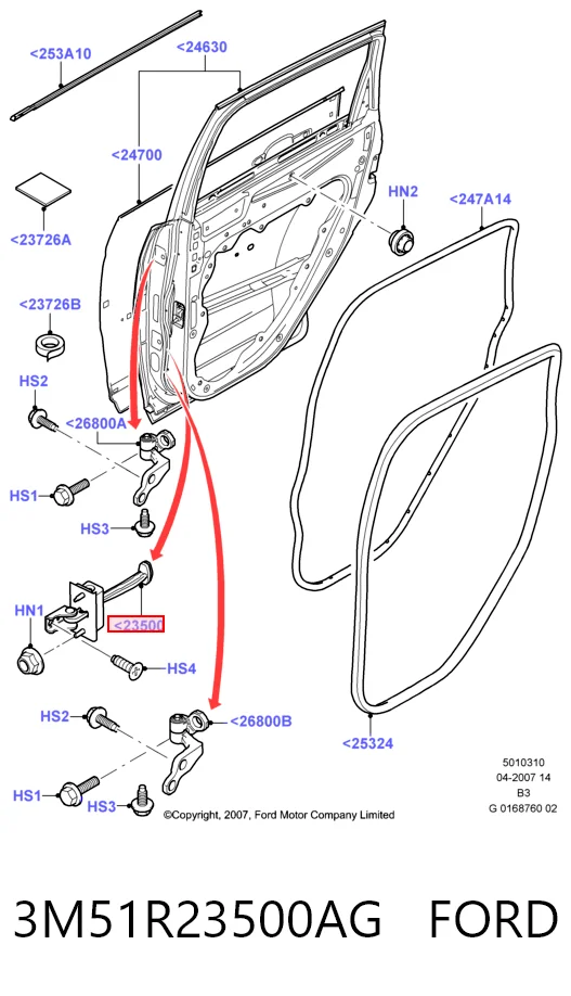 3M51R23500AG Ford Обмежувач відкриття дверей, передній