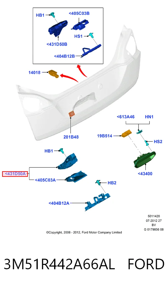 3M51R442A66AL Ford Замок п'ятих дверей