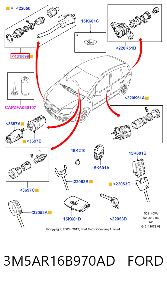 3M5AR16B970AD Ford Запор капота (замок і привід замка капота)