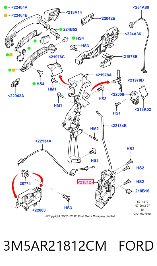 3M5AR21812CM Ford Замок двері правої передньої