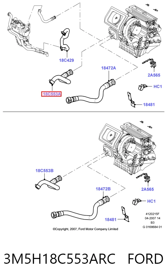 3M5H18C553ARC Ford Шланг радіатора опалювача/пічки, подача