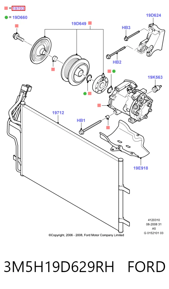 3M5H19D629RH Ford Компресор холодоагенту
