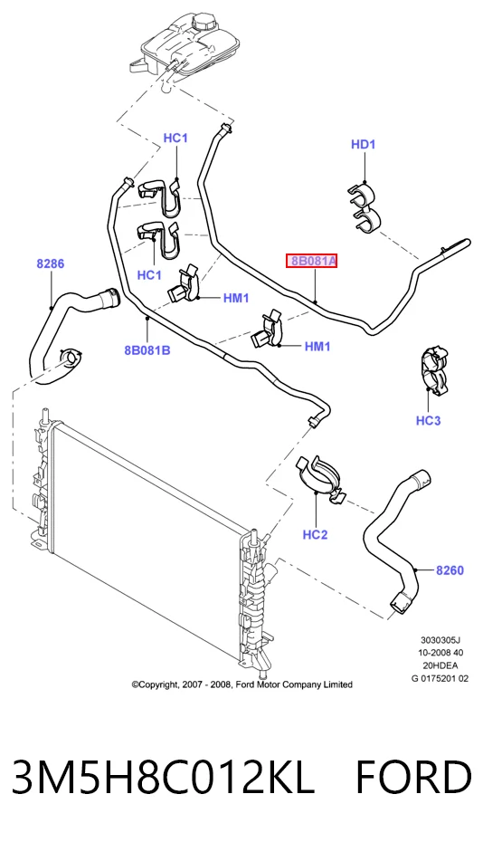3M5H8C012KL Ford Шланг термостата