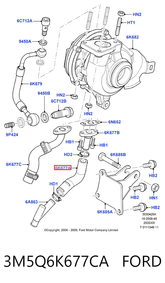 3M5Q6K677CA Ford Трубка/шланг подачі масла до турбіни
