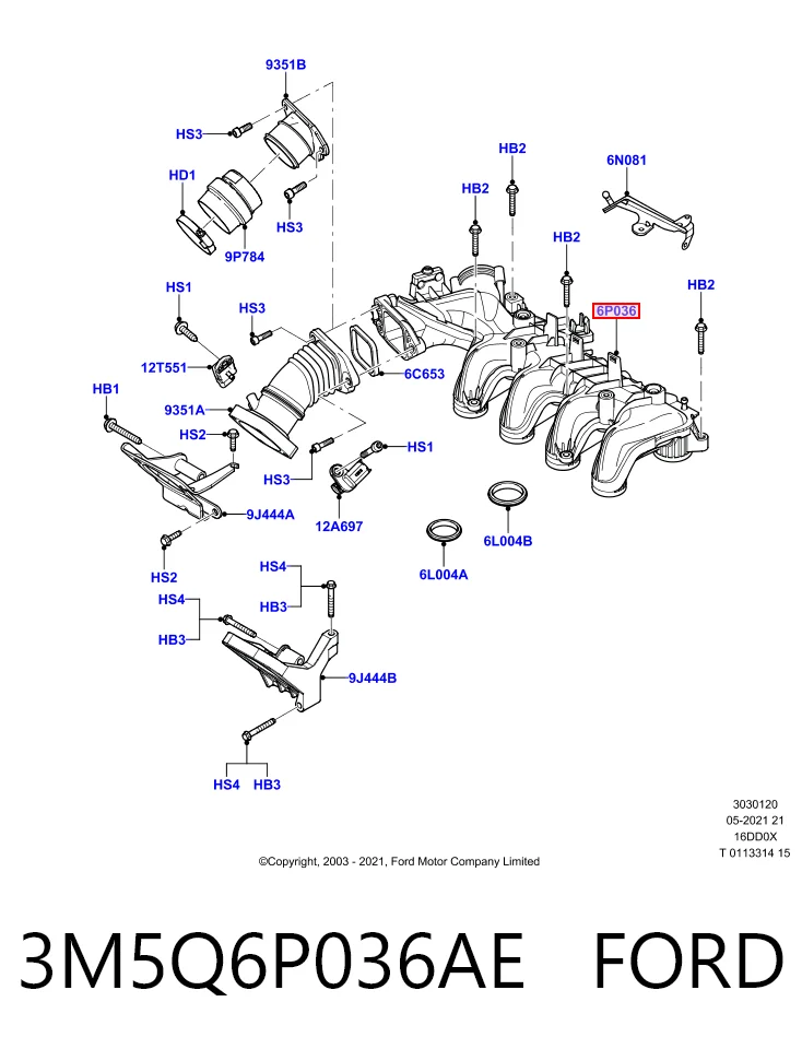 3M5Q6P036AE Ford Колектор впускний