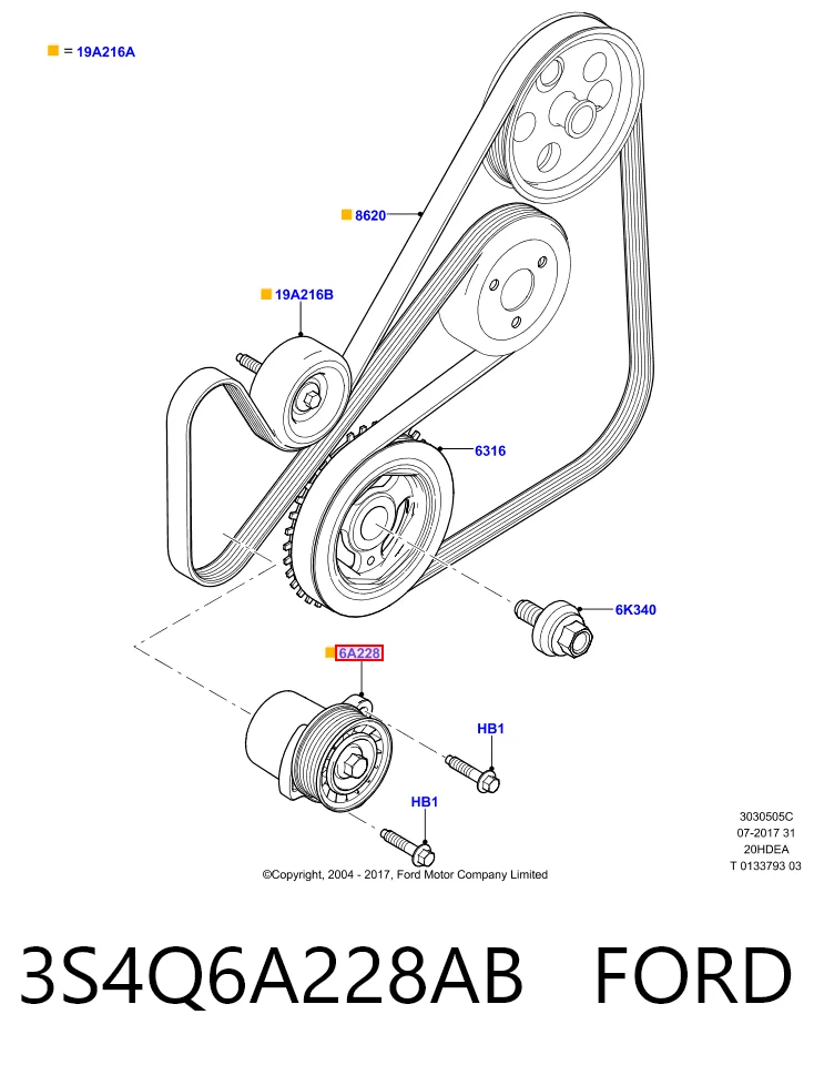 3S4Q6A228AB Ford Натяжна планка поліклинового ременя