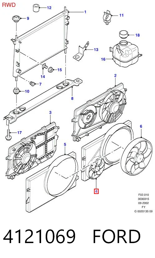 4121069 Ford Дифузор радіатора охолодження, в зборі з мотором і крильчаткою