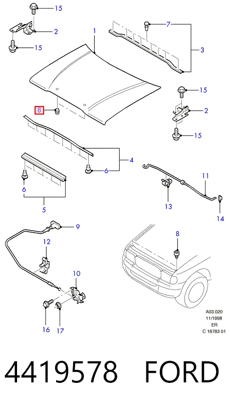 Панель передня Ford Ranger пікап (ER) (1999 - 2003) ціна, від 6.65 USD