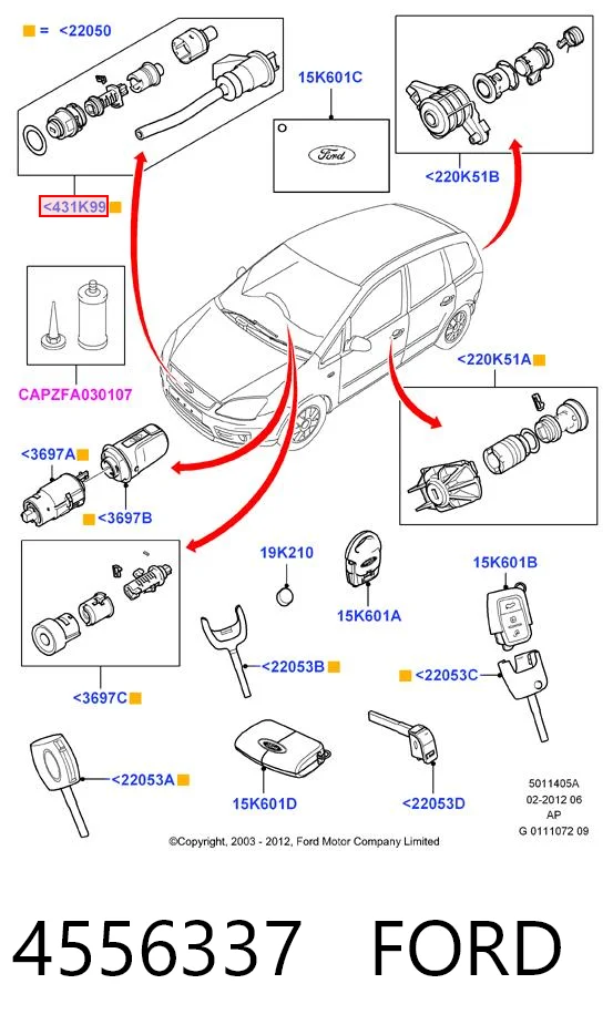 4556337 Ford Запор капота (замок і привід замка капота)